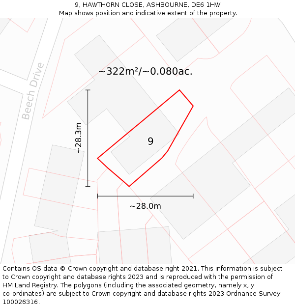 9, HAWTHORN CLOSE, ASHBOURNE, DE6 1HW: Plot and title map