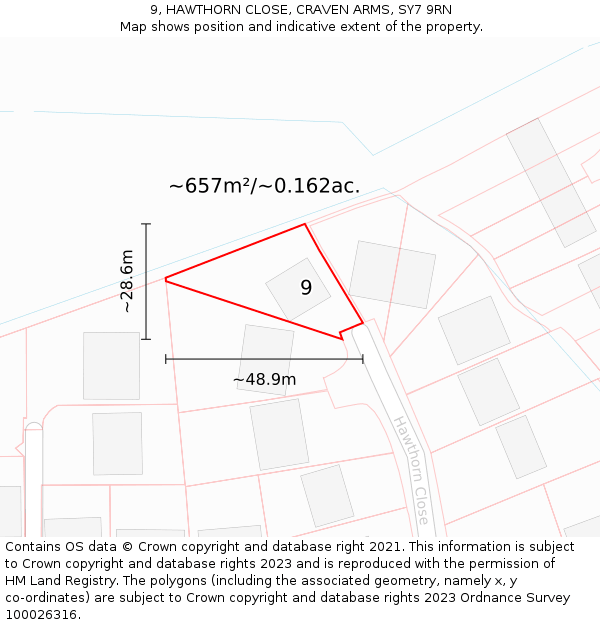 9, HAWTHORN CLOSE, CRAVEN ARMS, SY7 9RN: Plot and title map