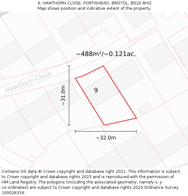 9, HAWTHORN CLOSE, PORTISHEAD, BRISTOL, BS20 8HQ: Plot and title map