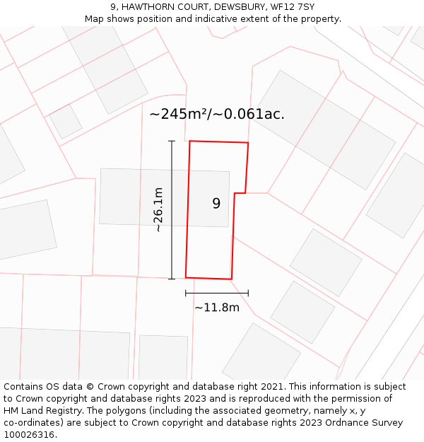 9, HAWTHORN COURT, DEWSBURY, WF12 7SY: Plot and title map