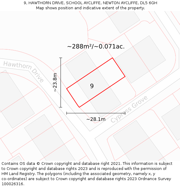 9, HAWTHORN DRIVE, SCHOOL AYCLIFFE, NEWTON AYCLIFFE, DL5 6GH: Plot and title map