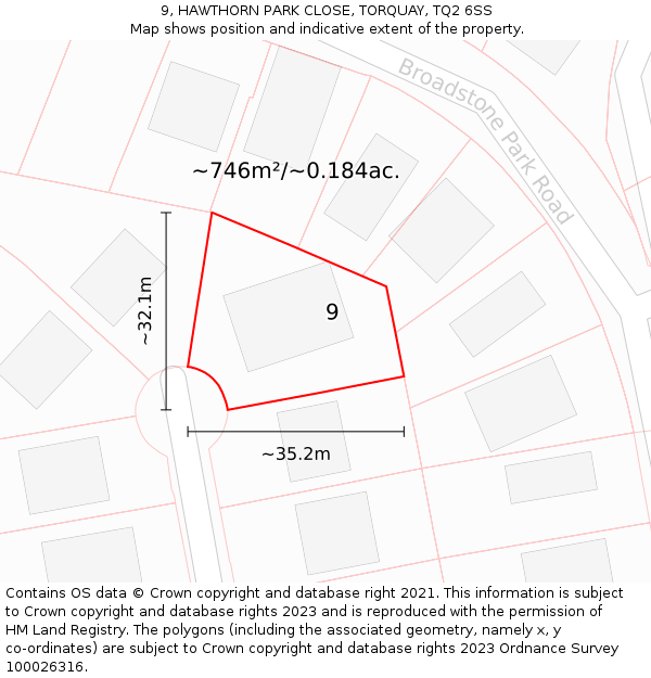 9, HAWTHORN PARK CLOSE, TORQUAY, TQ2 6SS: Plot and title map