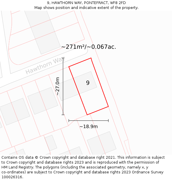 9, HAWTHORN WAY, PONTEFRACT, WF8 2FD: Plot and title map