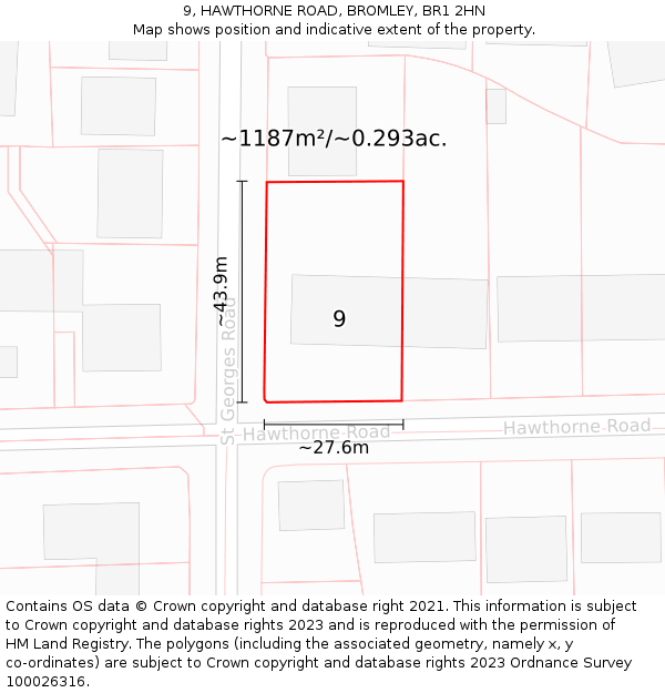 9, HAWTHORNE ROAD, BROMLEY, BR1 2HN: Plot and title map