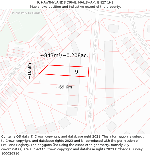 9, HAWTHYLANDS DRIVE, HAILSHAM, BN27 1HE: Plot and title map