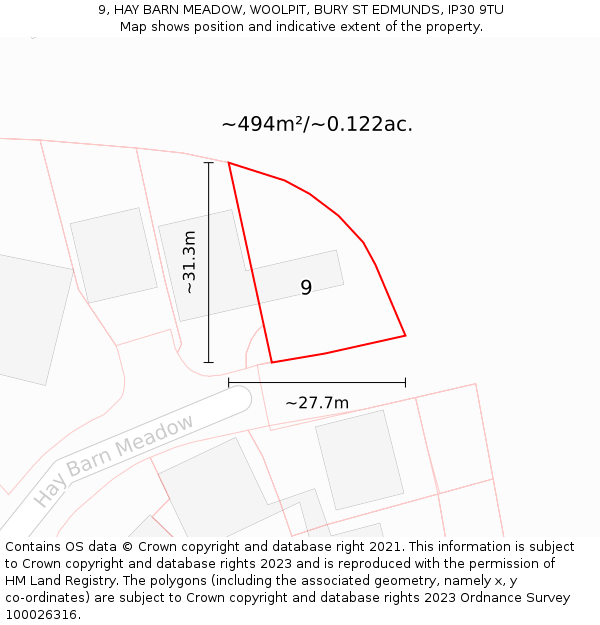 9, HAY BARN MEADOW, WOOLPIT, BURY ST EDMUNDS, IP30 9TU: Plot and title map