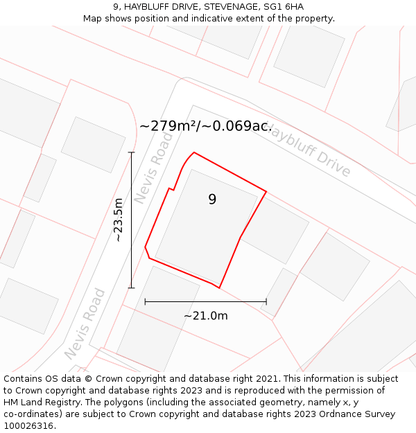 9, HAYBLUFF DRIVE, STEVENAGE, SG1 6HA: Plot and title map