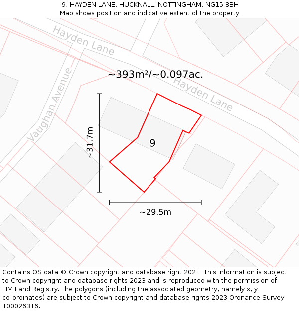 9, HAYDEN LANE, HUCKNALL, NOTTINGHAM, NG15 8BH: Plot and title map