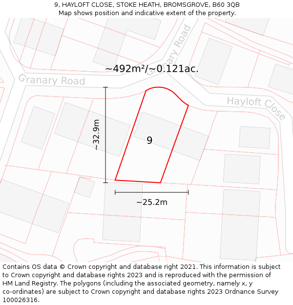 9, HAYLOFT CLOSE, STOKE HEATH, BROMSGROVE, B60 3QB: Plot and title map