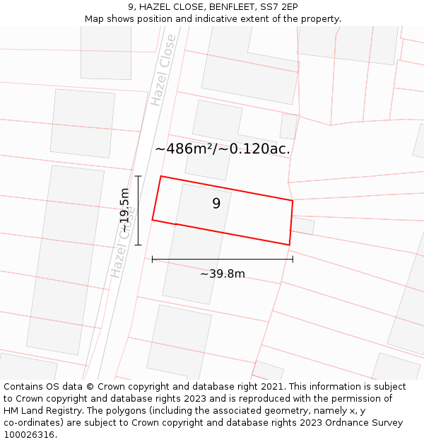 9, HAZEL CLOSE, BENFLEET, SS7 2EP: Plot and title map