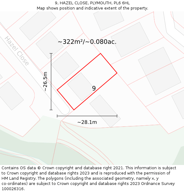 9, HAZEL CLOSE, PLYMOUTH, PL6 6HL: Plot and title map