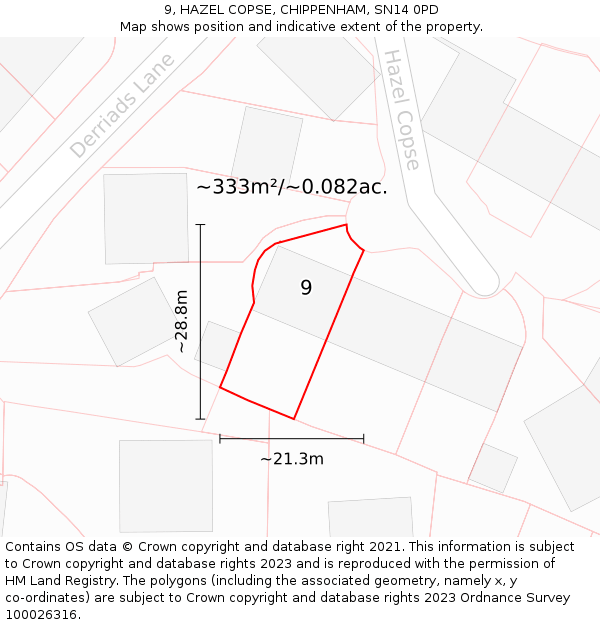 9, HAZEL COPSE, CHIPPENHAM, SN14 0PD: Plot and title map