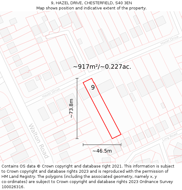 9, HAZEL DRIVE, CHESTERFIELD, S40 3EN: Plot and title map