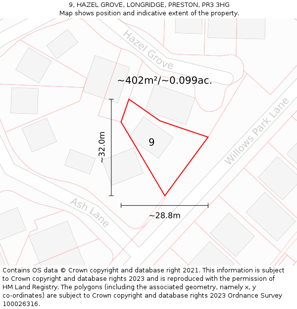 9, HAZEL GROVE, LONGRIDGE, PRESTON, PR3 3HG: Plot and title map
