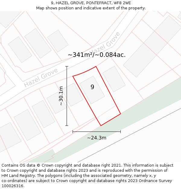 9, HAZEL GROVE, PONTEFRACT, WF8 2WE: Plot and title map