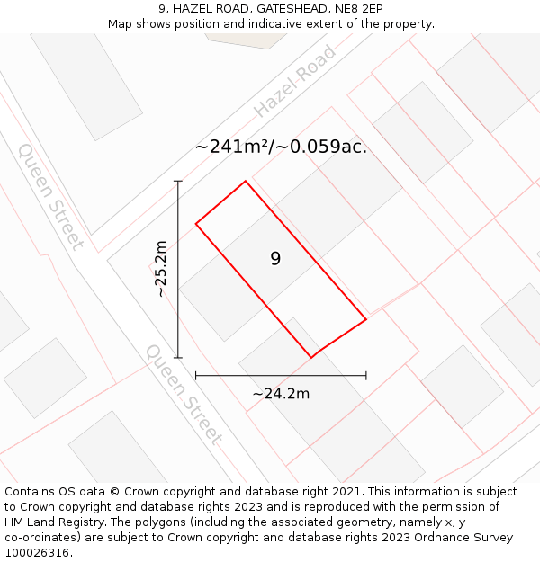 9, HAZEL ROAD, GATESHEAD, NE8 2EP: Plot and title map