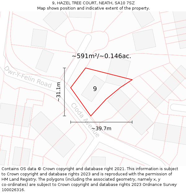 9, HAZEL TREE COURT, NEATH, SA10 7SZ: Plot and title map