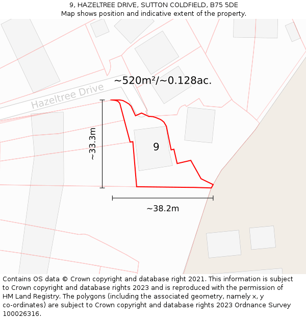 9, HAZELTREE DRIVE, SUTTON COLDFIELD, B75 5DE: Plot and title map