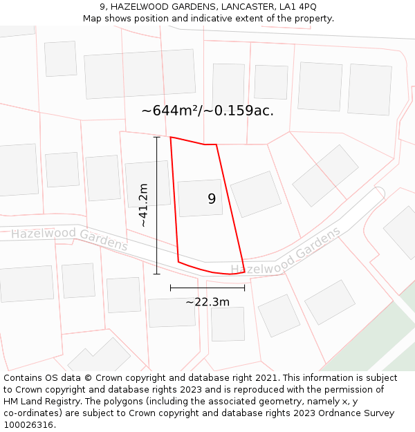 9, HAZELWOOD GARDENS, LANCASTER, LA1 4PQ: Plot and title map