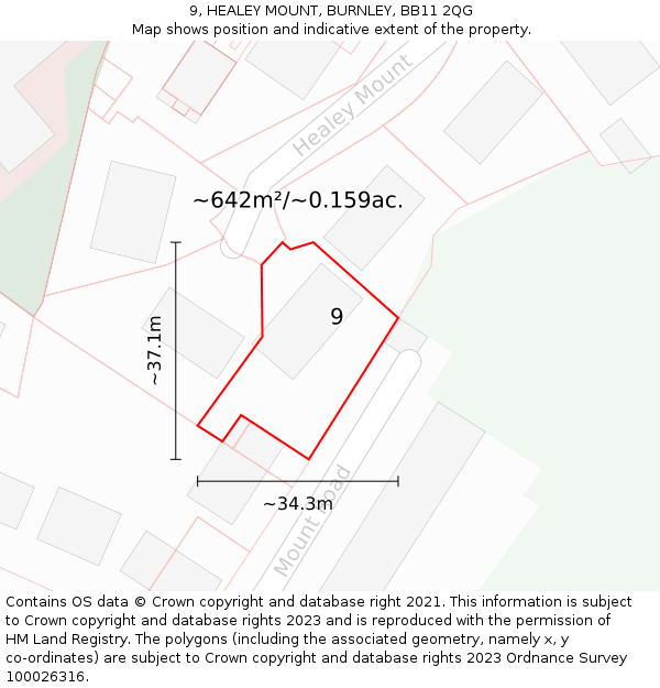 9, HEALEY MOUNT, BURNLEY, BB11 2QG: Plot and title map