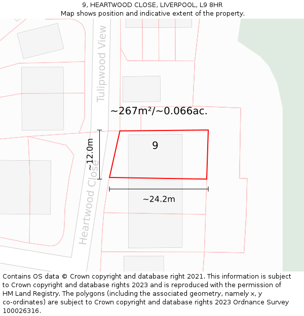 9, HEARTWOOD CLOSE, LIVERPOOL, L9 8HR: Plot and title map
