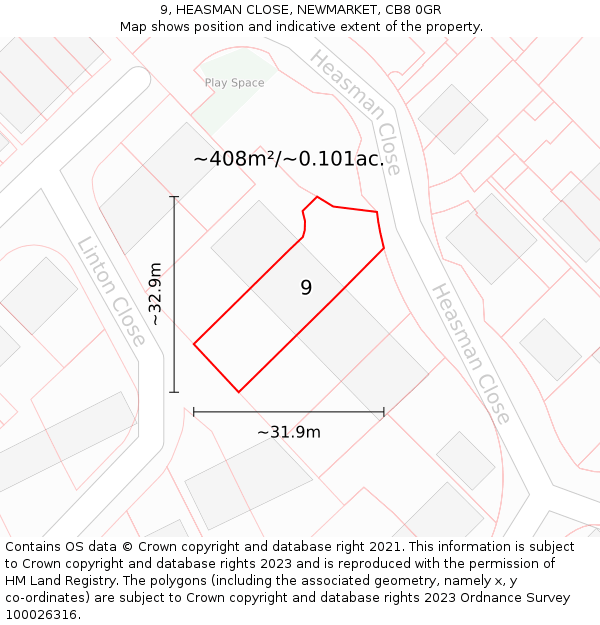 9, HEASMAN CLOSE, NEWMARKET, CB8 0GR: Plot and title map