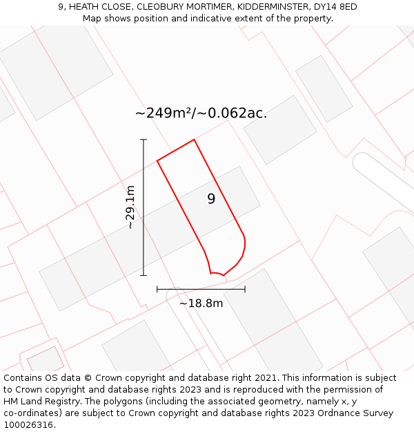 9, HEATH CLOSE, CLEOBURY MORTIMER, KIDDERMINSTER, DY14 8ED: Plot and title map