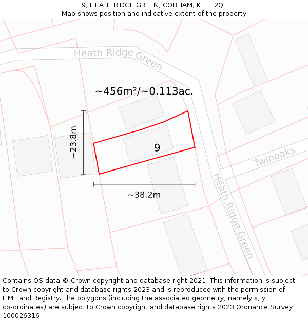 9, HEATH RIDGE GREEN, COBHAM, KT11 2QL: Plot and title map