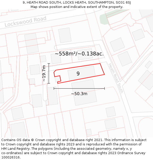 9, HEATH ROAD SOUTH, LOCKS HEATH, SOUTHAMPTON, SO31 6SJ: Plot and title map