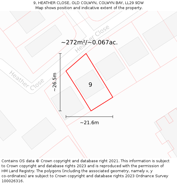 9, HEATHER CLOSE, OLD COLWYN, COLWYN BAY, LL29 9DW: Plot and title map
