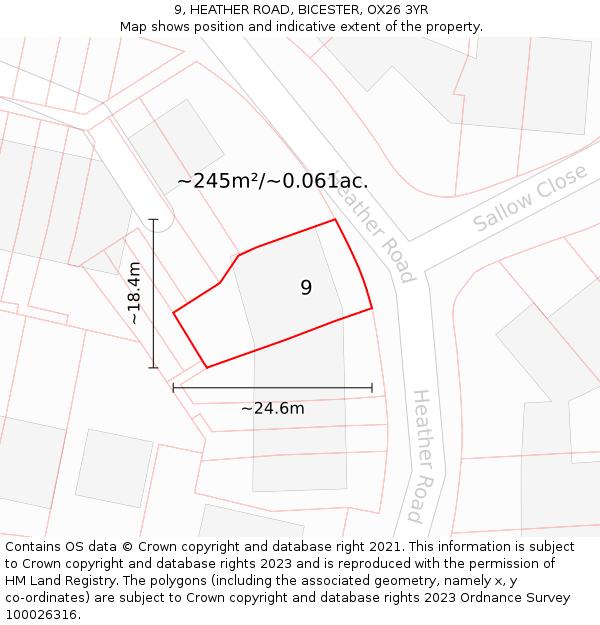 9, HEATHER ROAD, BICESTER, OX26 3YR: Plot and title map