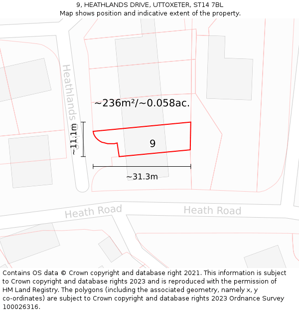 9, HEATHLANDS DRIVE, UTTOXETER, ST14 7BL: Plot and title map