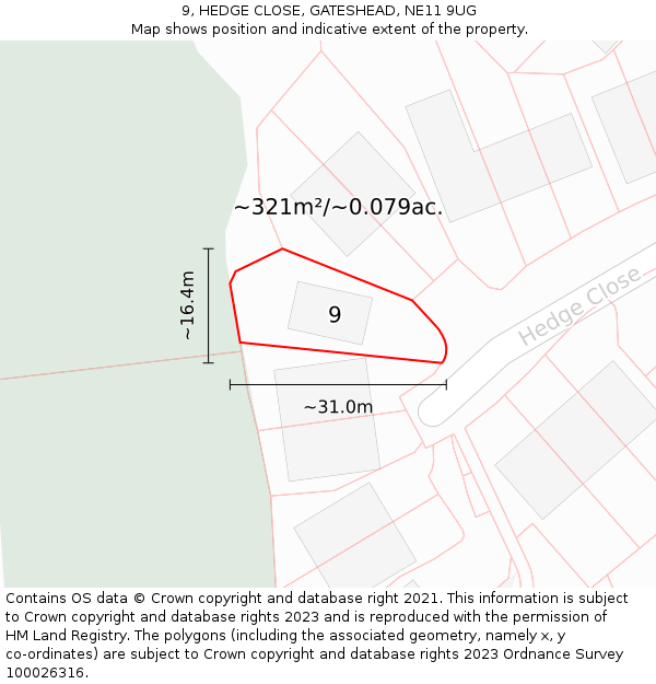 9, HEDGE CLOSE, GATESHEAD, NE11 9UG: Plot and title map