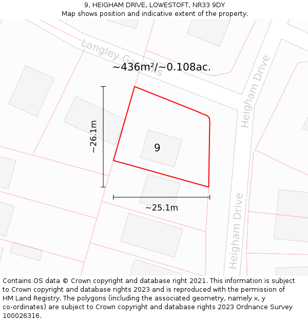 9, HEIGHAM DRIVE, LOWESTOFT, NR33 9DY: Plot and title map
