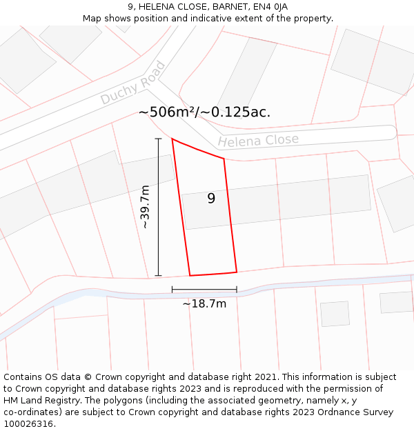 9, HELENA CLOSE, BARNET, EN4 0JA: Plot and title map