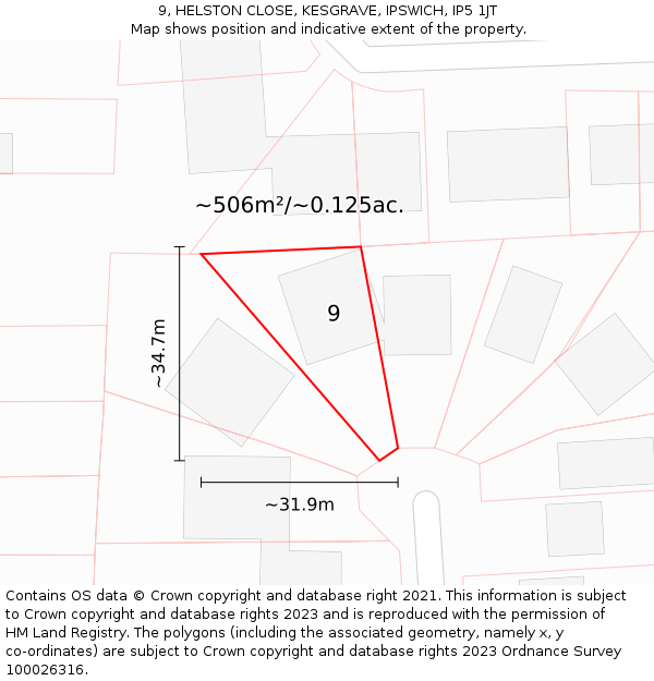 9, HELSTON CLOSE, KESGRAVE, IPSWICH, IP5 1JT: Plot and title map