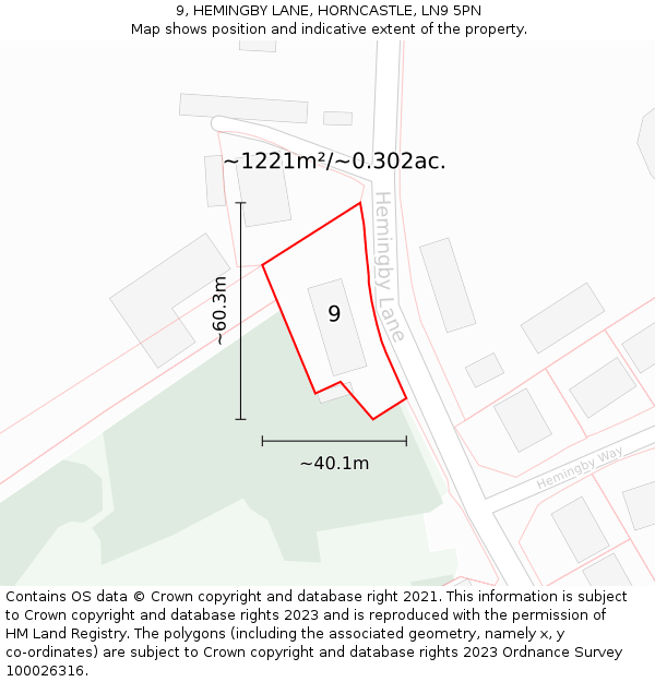 9, HEMINGBY LANE, HORNCASTLE, LN9 5PN: Plot and title map