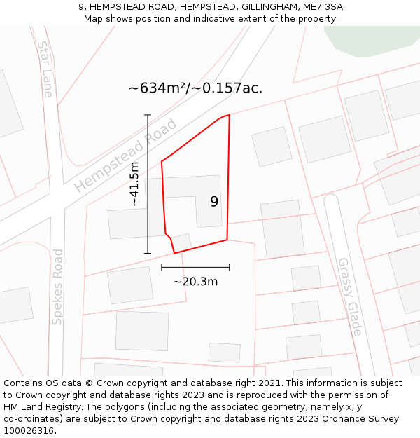 9, HEMPSTEAD ROAD, HEMPSTEAD, GILLINGHAM, ME7 3SA: Plot and title map