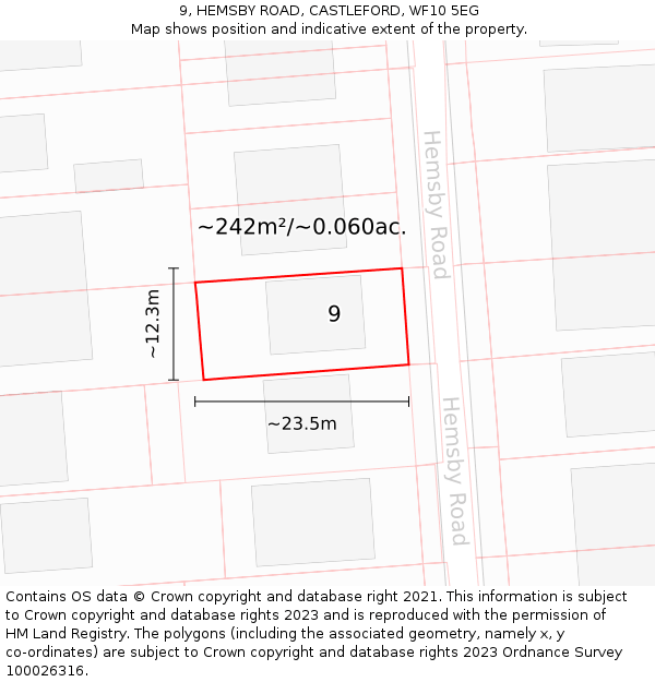 9, HEMSBY ROAD, CASTLEFORD, WF10 5EG: Plot and title map