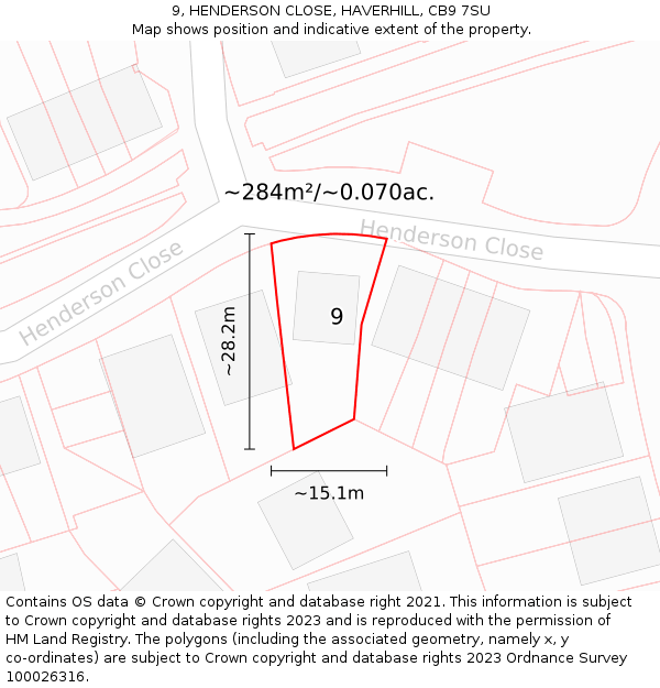 9, HENDERSON CLOSE, HAVERHILL, CB9 7SU: Plot and title map
