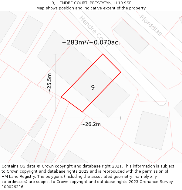 9, HENDRE COURT, PRESTATYN, LL19 9SF: Plot and title map