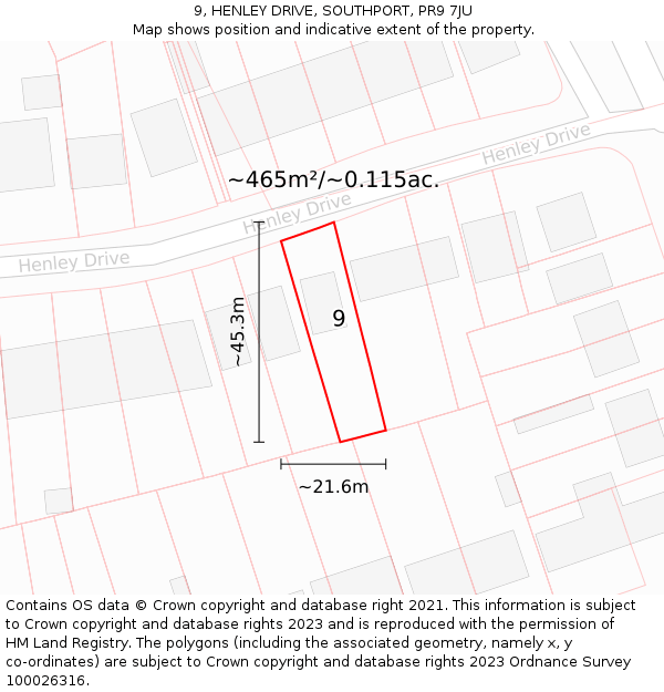 9, HENLEY DRIVE, SOUTHPORT, PR9 7JU: Plot and title map
