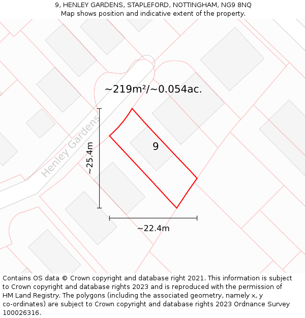 9, HENLEY GARDENS, STAPLEFORD, NOTTINGHAM, NG9 8NQ: Plot and title map