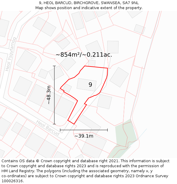 9, HEOL BARCUD, BIRCHGROVE, SWANSEA, SA7 9NL: Plot and title map