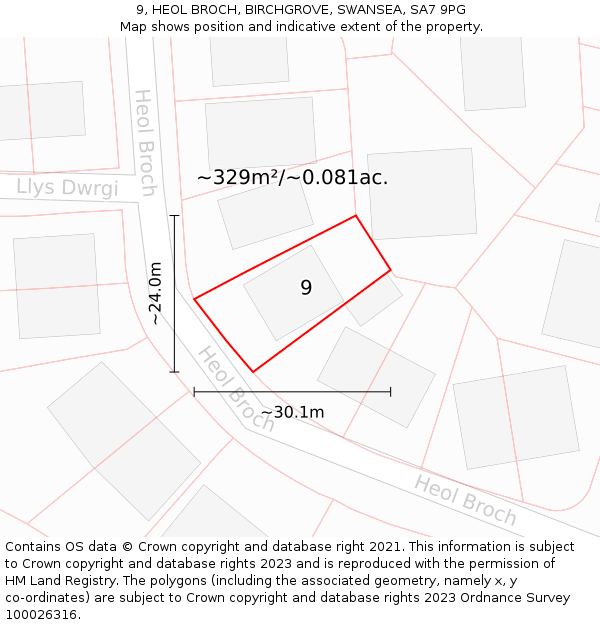 9, HEOL BROCH, BIRCHGROVE, SWANSEA, SA7 9PG: Plot and title map