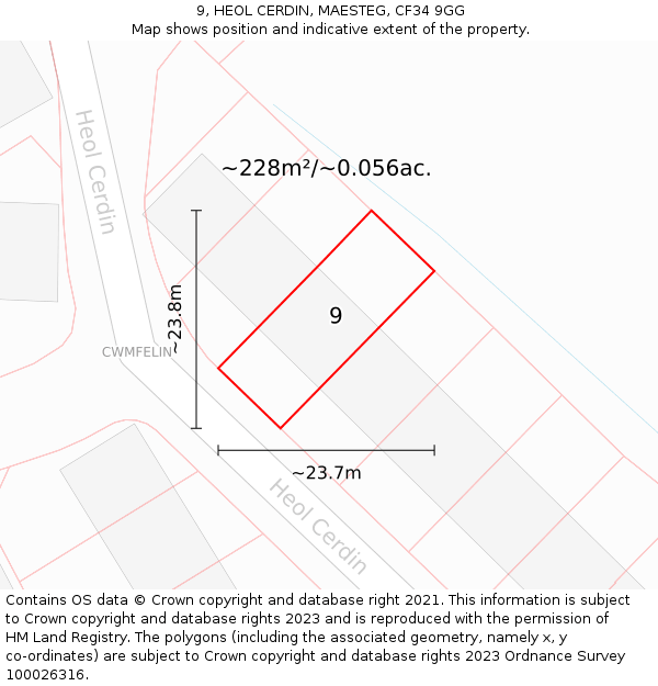 9, HEOL CERDIN, MAESTEG, CF34 9GG: Plot and title map