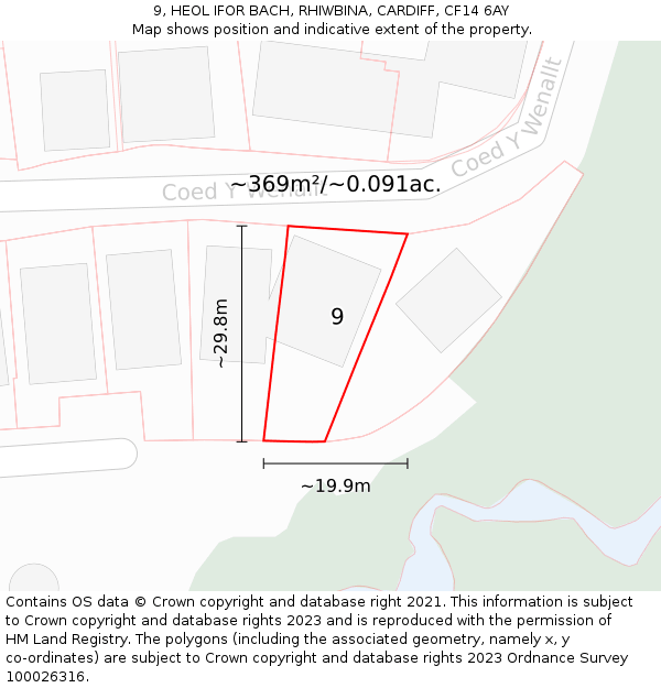 9, HEOL IFOR BACH, RHIWBINA, CARDIFF, CF14 6AY: Plot and title map