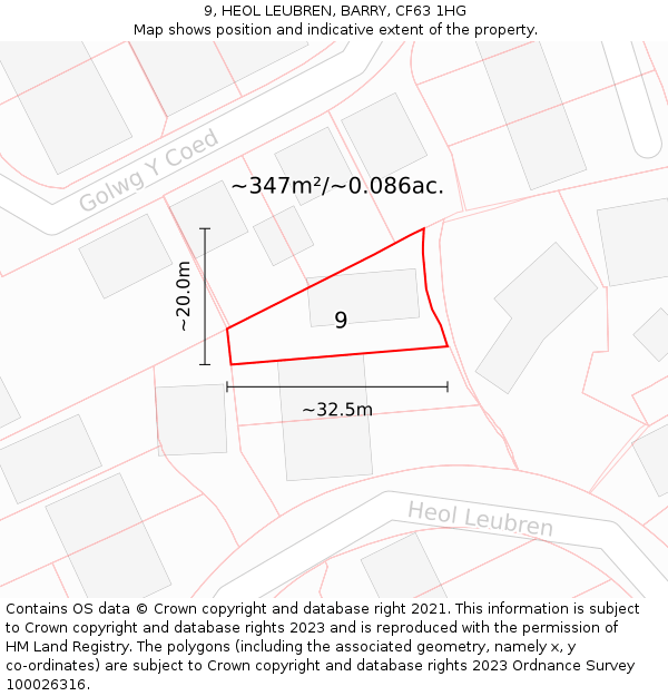 9, HEOL LEUBREN, BARRY, CF63 1HG: Plot and title map