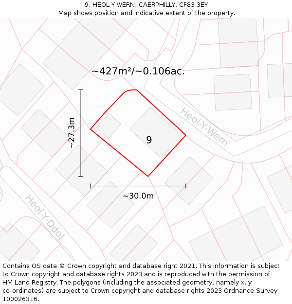 9, HEOL Y WERN, CAERPHILLY, CF83 3EY: Plot and title map