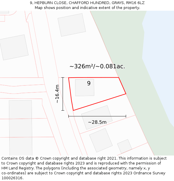 9, HEPBURN CLOSE, CHAFFORD HUNDRED, GRAYS, RM16 6LZ: Plot and title map